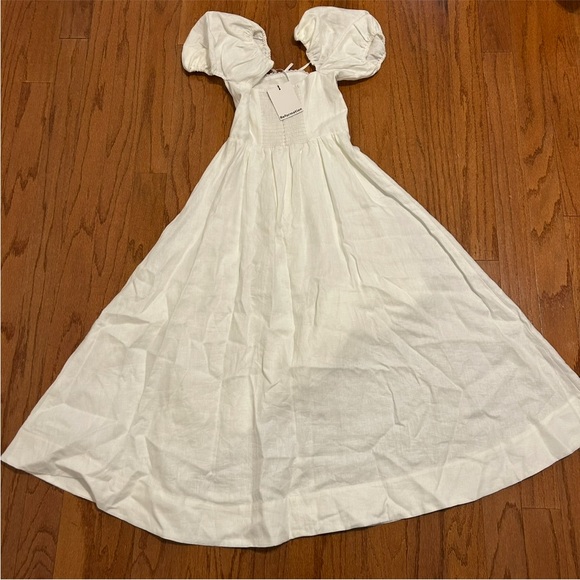 Reformation White Puff Sleeve Cottagecore Midi Dress Size S - Picture 2 of 5